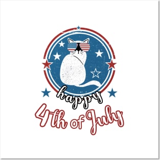 Happy 4Th of July Funny Patriot Cat Posters and Art